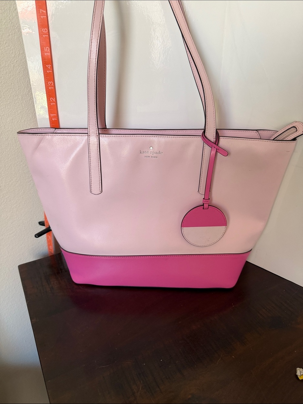 kate spade Briel Large Tote Two-Tone Pink Leather Tote with Circular Tag